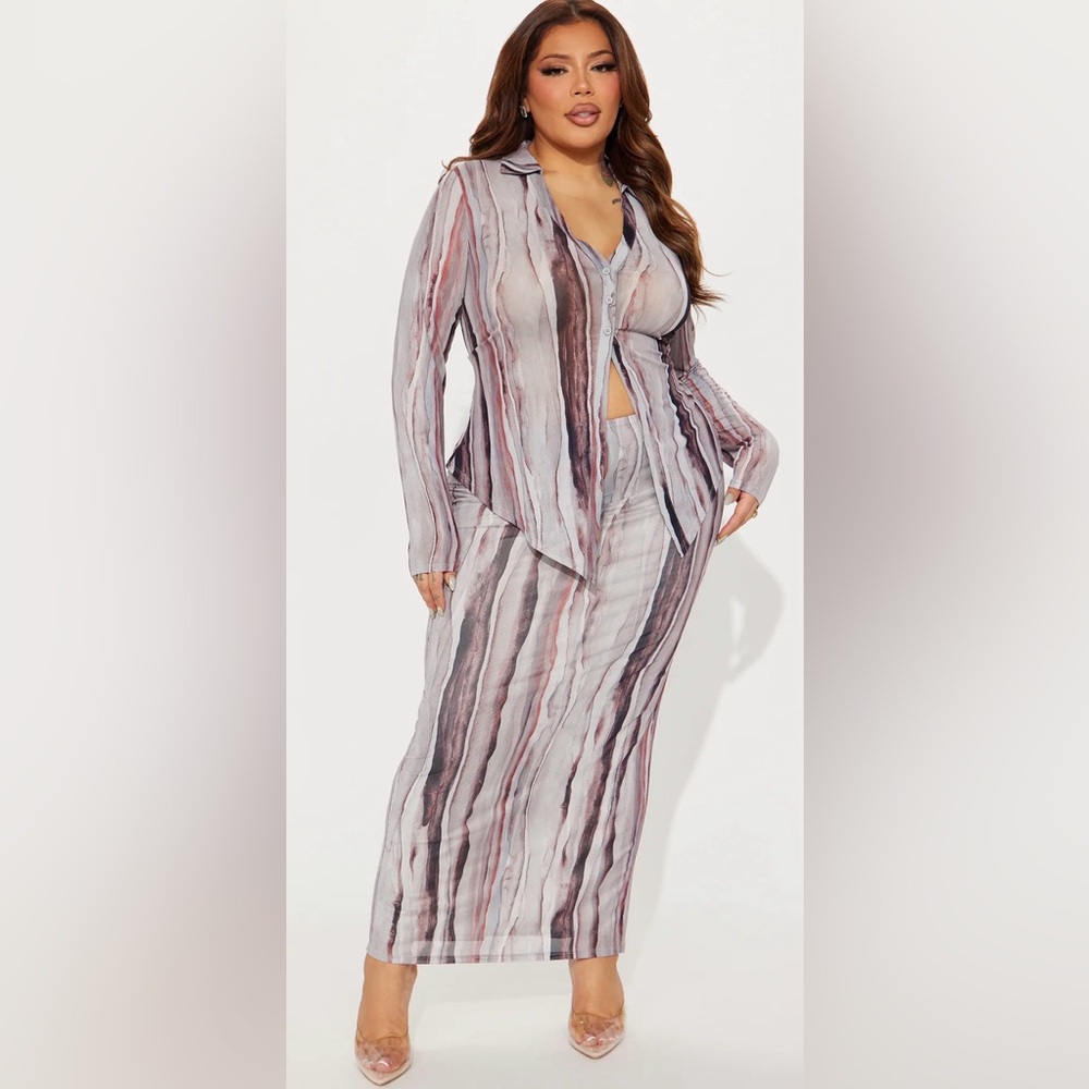 Pre-Loved Watercolor Stripe Maxi Set in Blush and Charcoal